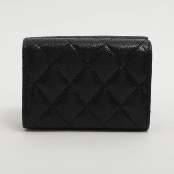 Chanel CC Logo Matelasse Caviar Skin Compact Wallet Black - Picture 2 of 8